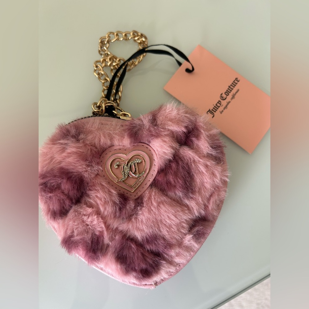 Pink Leopard fur Heart-Shaped Pouch Wristlet